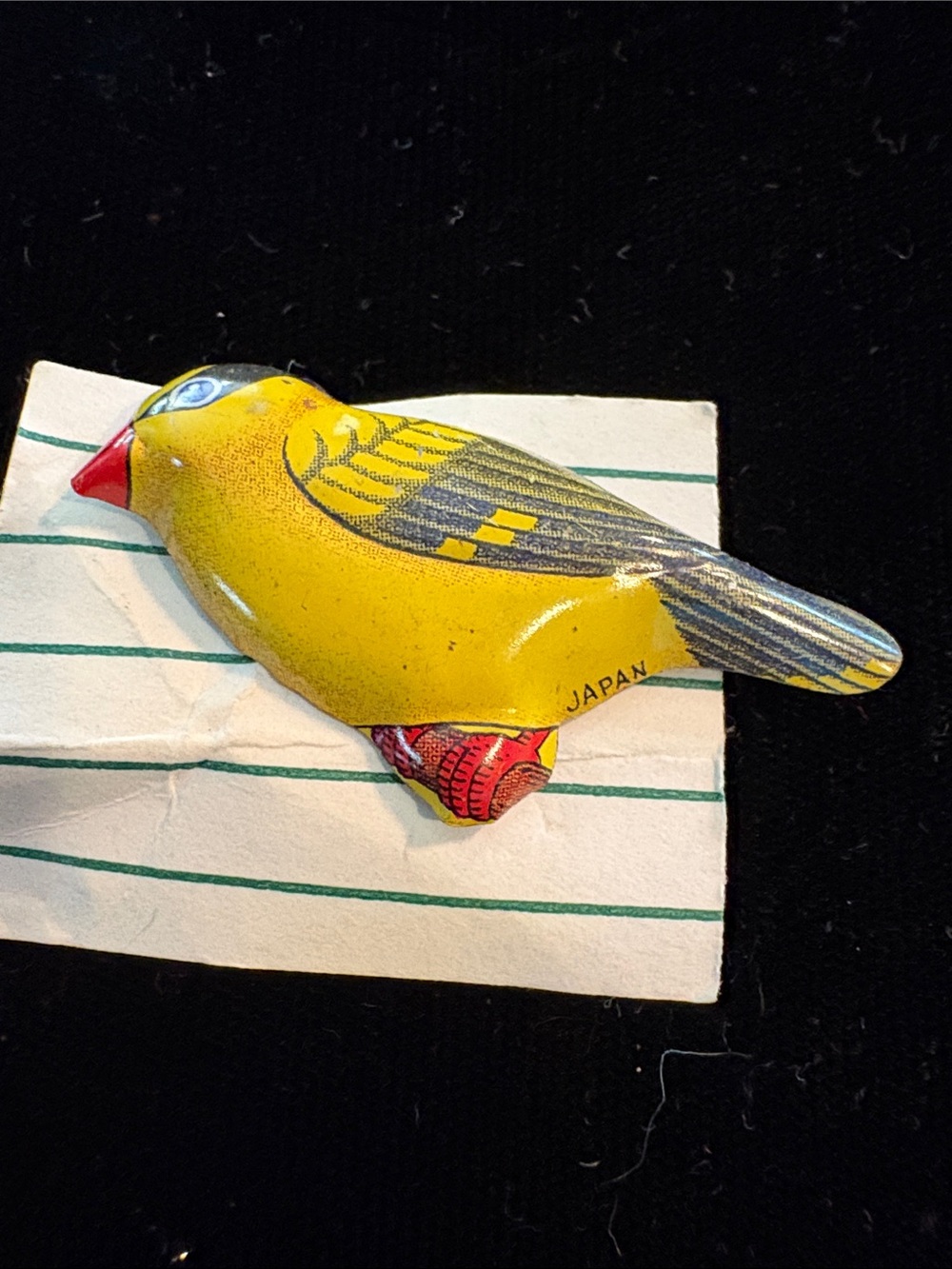 Vintage Yellow Tin Bird Ornament - Japan